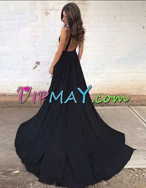 Extravagant A-line Sleeveless Black Homecoming Dress Brush Train Backless