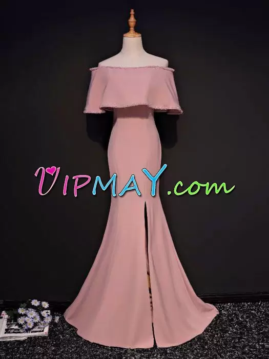 Pink Sleeveless Floor Length Sequins Lace Up Homecoming Dress Online Off The Shoulder