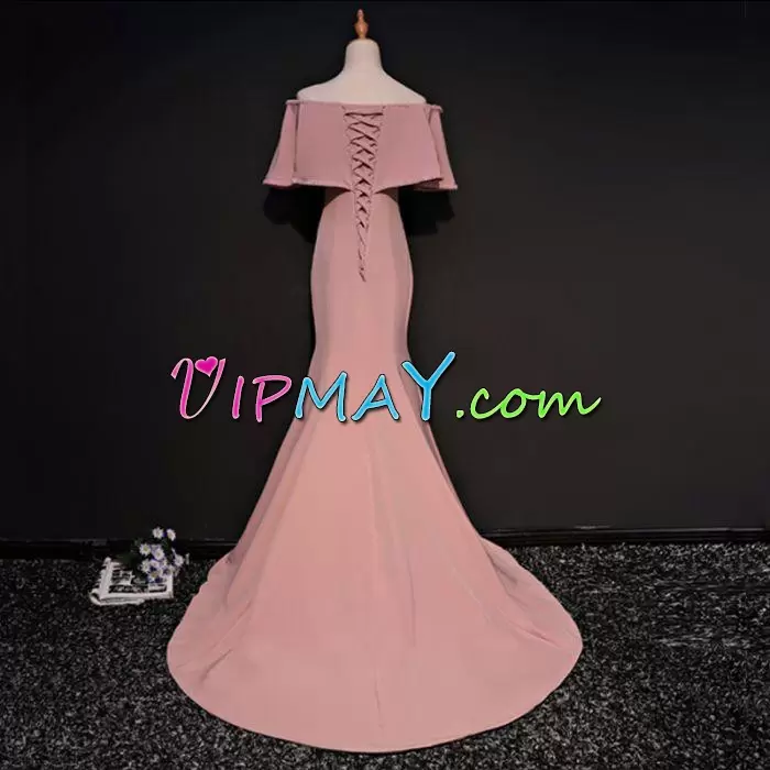 Pink Sleeveless Floor Length Sequins Lace Up Homecoming Dress Online Off The Shoulder