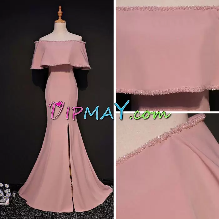 Pink Sleeveless Floor Length Sequins Lace Up Homecoming Dress Online Off The Shoulder