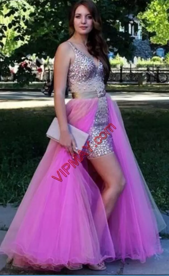Lilac Sleeveless Organza Lace Up for Prom and Party and Military Ball
