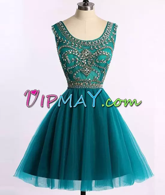 Dark Green Sleeveless Tulle Zipper Prom Dresses for Prom and Party and Military Ball