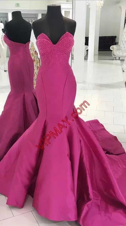 Fabulous Hot Pink Sleeveless Beading Zipper Homecoming Dresses Sweetheart