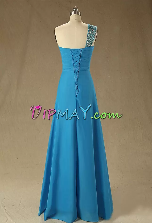 New Arrival Sleeveless Floor Length Beading and Ruching Lace Up Hoco Dress with Yellow