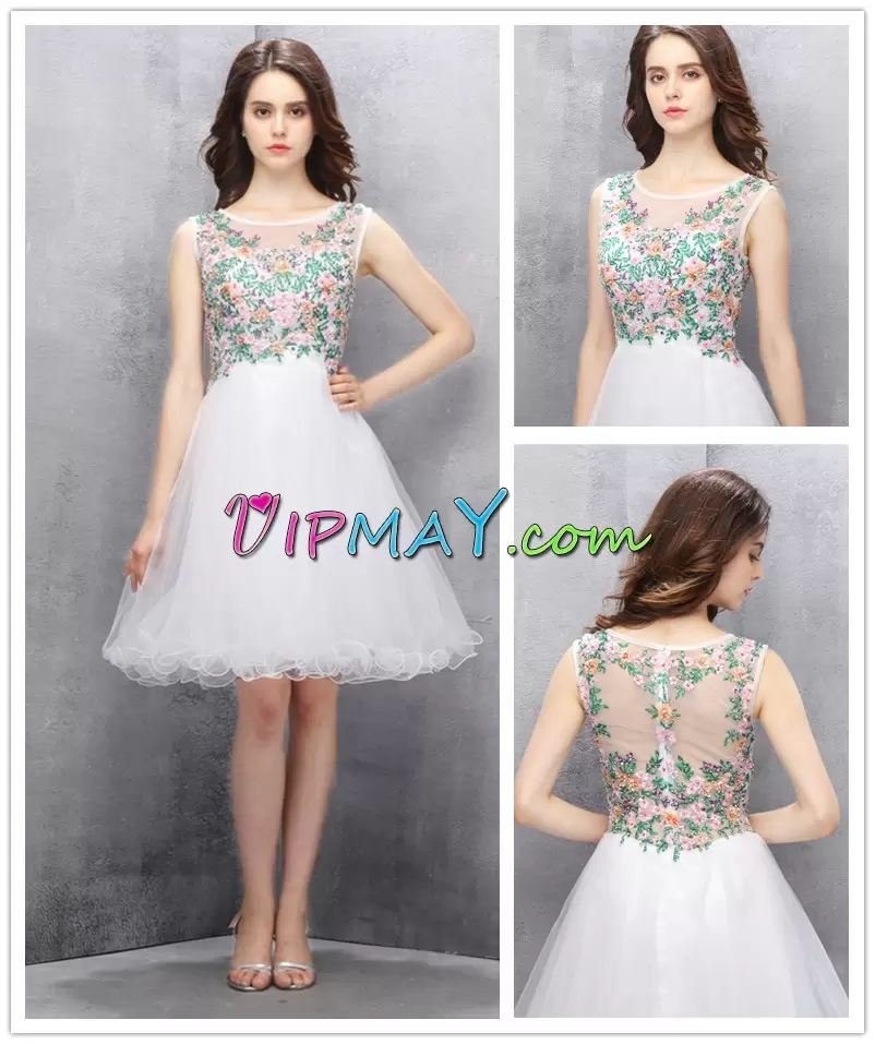 White Sleeveless Tulle Zipper Evening Dress for Prom and Party and Military Ball