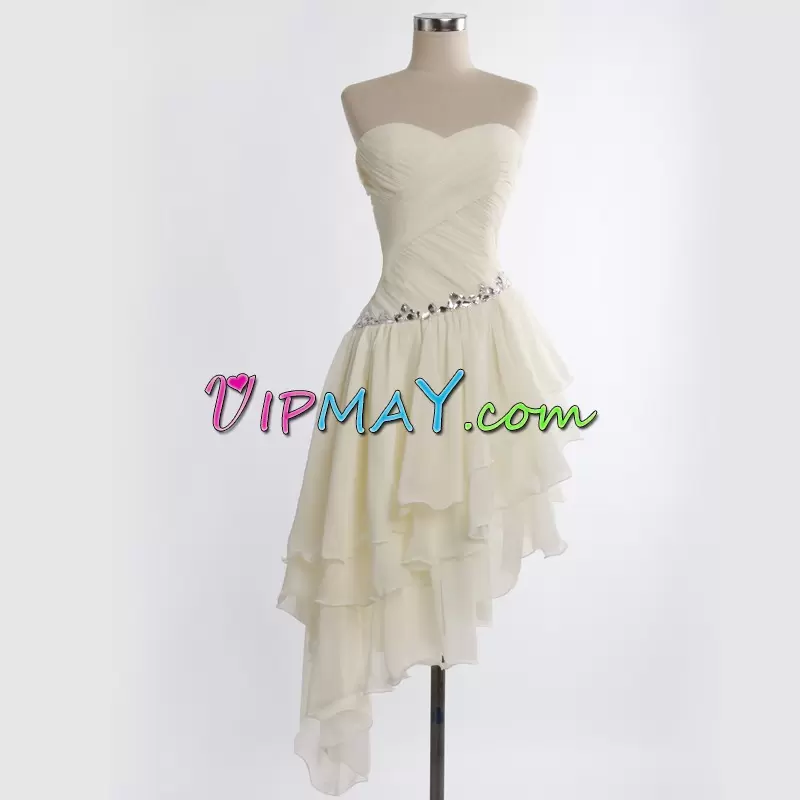 New Style Sleeveless Sweetheart Zipper Asymmetrical Beading and Ruching Homecoming Dresses Sweetheart