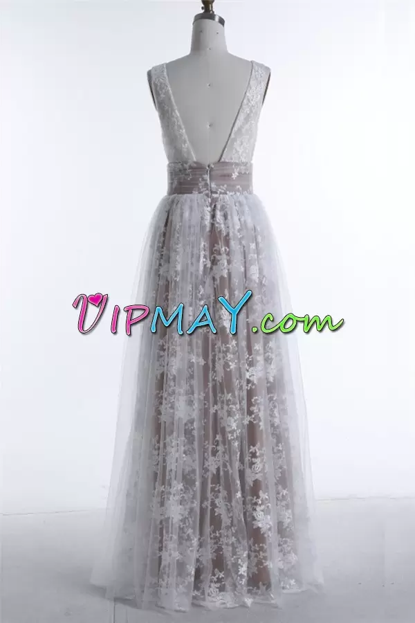 Sweetheart Sleeveless Lace Up Prom Evening Gown White Organza and Tulle Beading and Lace