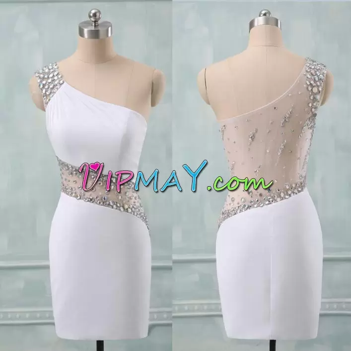 Sleeveless One Shoulder Side Zipper Mini Length Beading One Shoulder