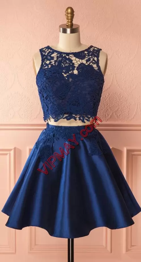 Navy Blue Prom Dresses Prom and Party and Military Ball with Lace Scoop Sleeveless