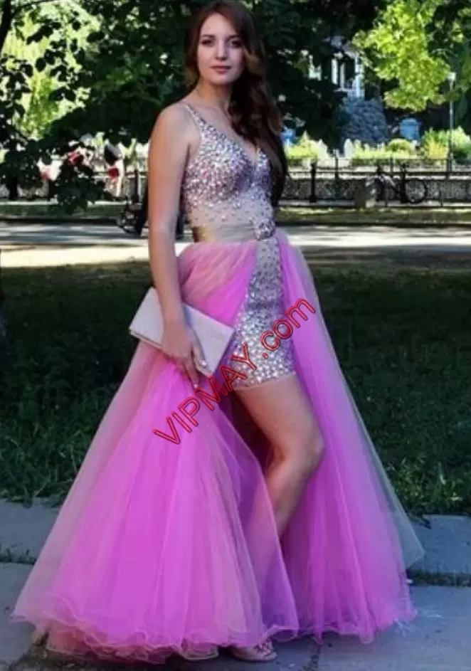 Tulle Sleeveless Floor Length Dress for Prom and Beading