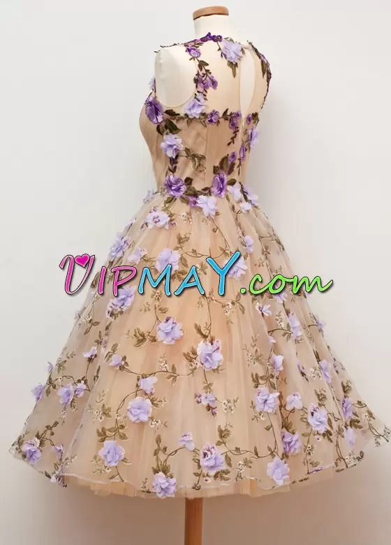 Wonderful Multi-color Zipper Junior Homecoming Dress Hand Made Flower Sleeveless Knee Length