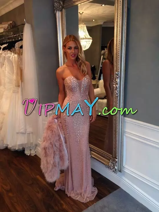 Stylish Sleeveless Floor Length Beading and Sequins Lace Up Junior Homecoming Dress with Pink