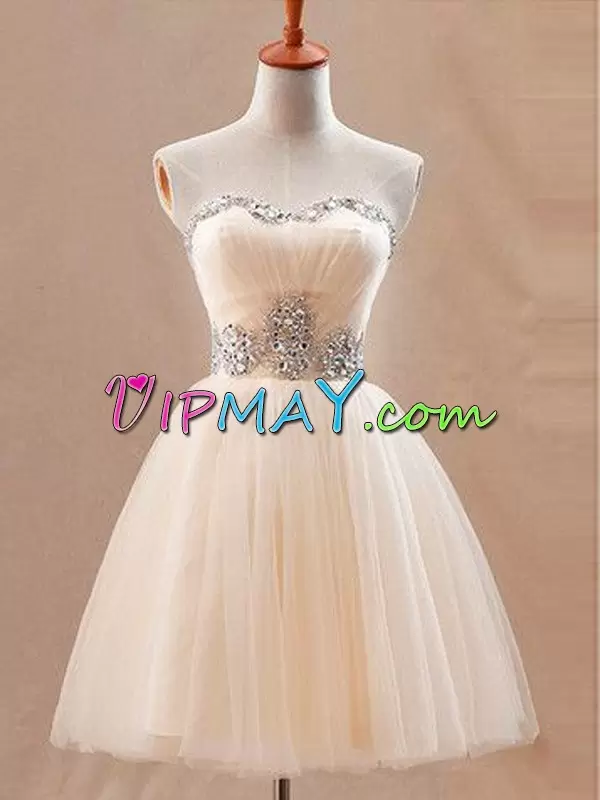 Romantic Mini Length Beading Lace Up Dress for Prom with Peach