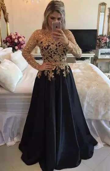 Pretty Beading Prom Evening Gown Black Lace Up Long Sleeves Floor Length