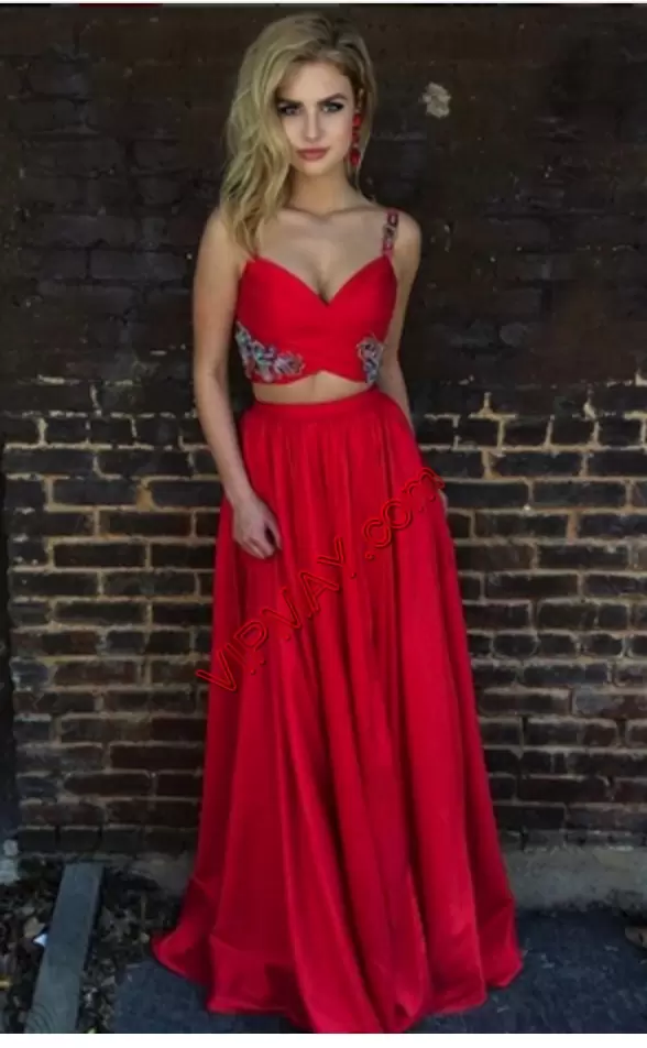 Floor Length Red Homecoming Dress Straps Sleeveless