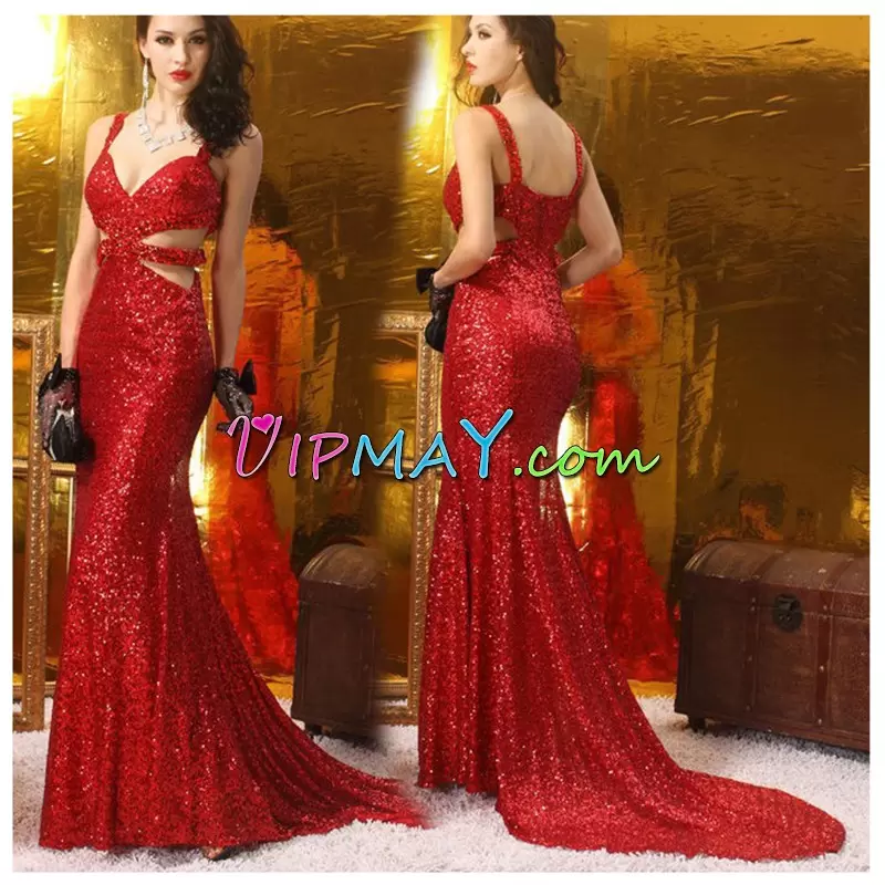 Comfortable Red Zipper Homecoming Dress Beading and Sequins Sleeveless Brush Train