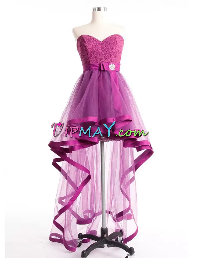 Customized Sweetheart Sleeveless Lace Up Dress for Prom Pink and Hot Pink Satin and Organza Beading and Lace