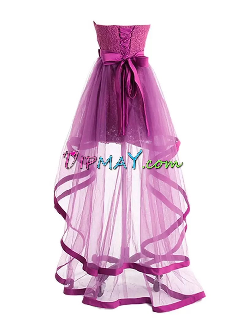 Customized Sweetheart Sleeveless Lace Up Dress for Prom Pink and Hot Pink Satin and Organza Beading and Lace