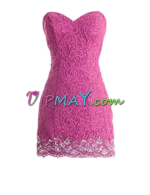 Customized Sweetheart Sleeveless Lace Up Dress for Prom Pink and Hot Pink Satin and Organza Beading and Lace