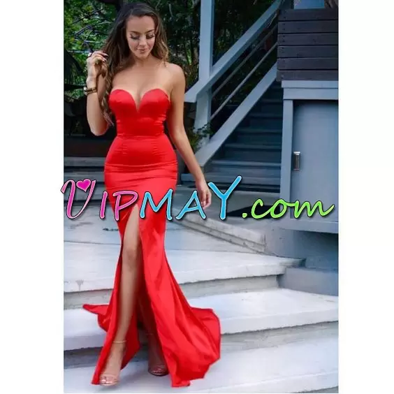 Floor Length Prom Dress Red for Prom and Party with Ruching