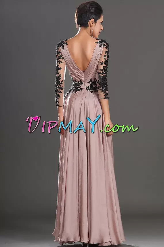 Pink V-neck Neckline Appliques Homecoming Dress Long Sleeves Zipper