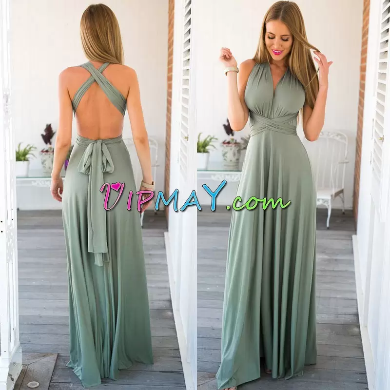 Sleeveless Floor Length Backless Prom Dress in Red with Sashes ribbons and Ruching