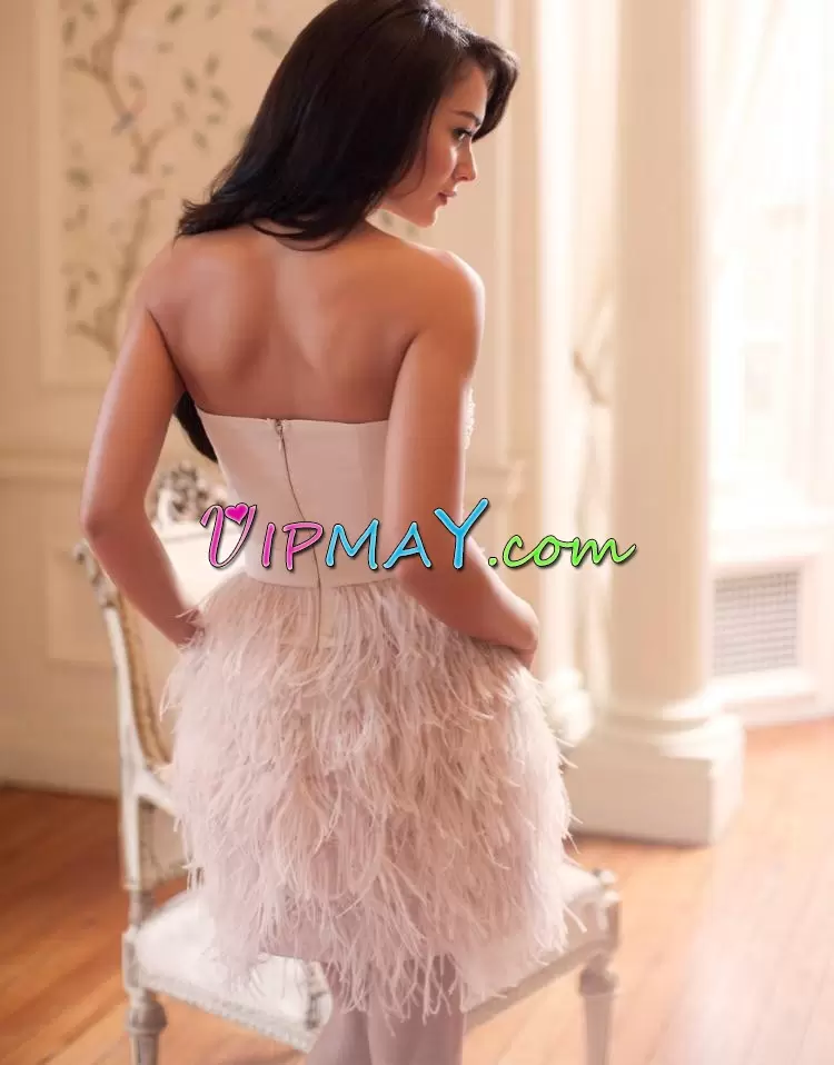Pink Column Sheath Beading Prom Dresses Zipper Sleeveless Mini Length