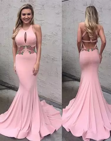 Delicate Pink Scoop Criss Cross Fitted Homecoming Dresses Embroidery with Train