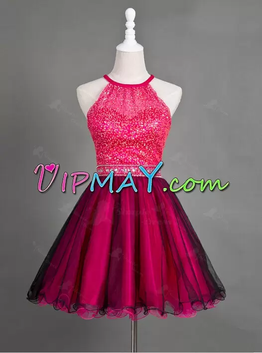 Mini Length Zipper Homecoming Dress Red for Prom and Party and Military Ball with Beading