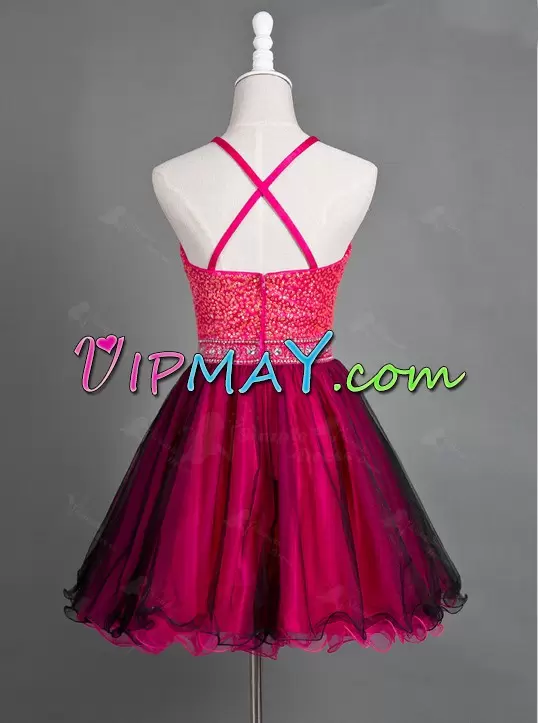 Mini Length Zipper Homecoming Dress Red for Prom and Party and Military Ball with Beading