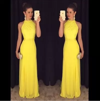 Yellow Chiffon Sweetheart Sleeveless Beading Floor Length Zipper Prom Homecoming Dress