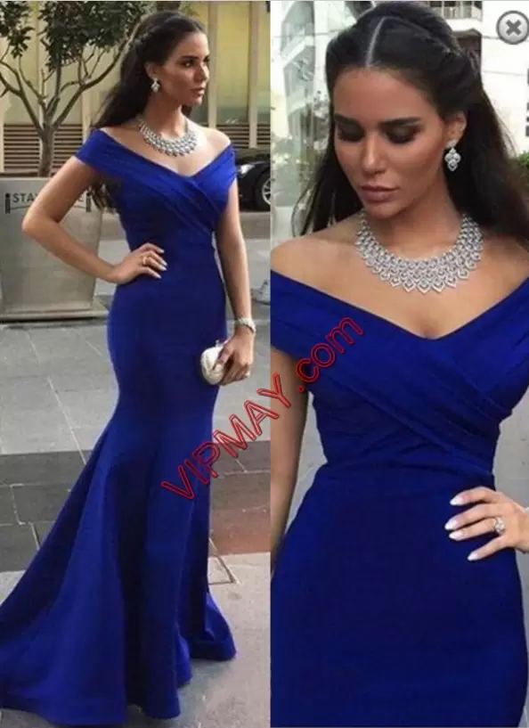 Floor Length Lace Up Homecoming Dresses Royal Blue for Prom and Party with Ruching