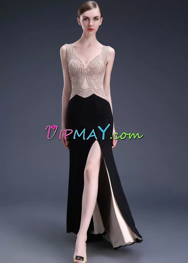 Pretty Black Mermaid Chiffon Straps Sleeveless Beading Floor Length Side Zipper Evening Party Dresses Sweep Train