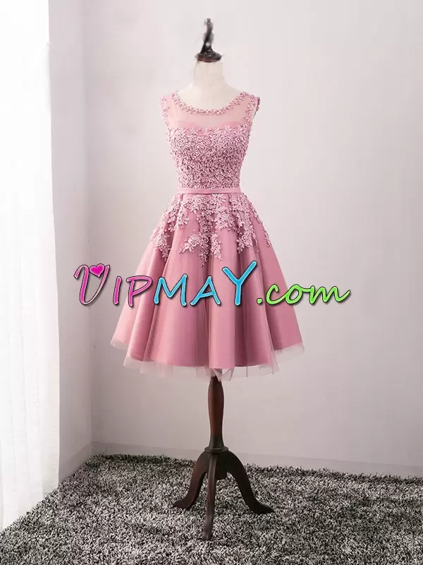 Pretty Pink Zipper Prom Party Dress Beading and Appliques Sleeveless Mini Length