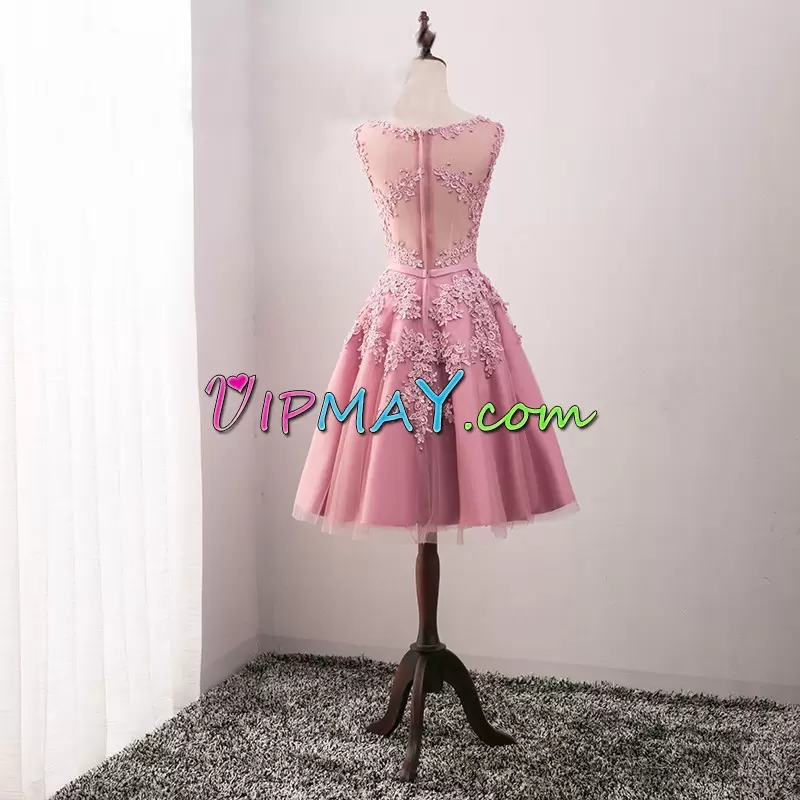 Pretty Pink Zipper Prom Party Dress Beading and Appliques Sleeveless Mini Length