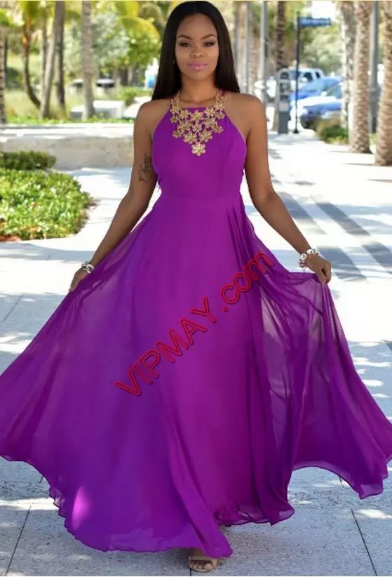 Dramatic Chiffon Sleeveless Floor Length Prom Dresses and Ruching