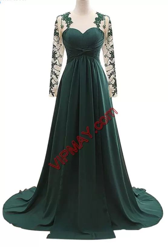 Sleeveless Satin and Chiffon and Tulle Floor Length Sweep Train Lace Up Homecoming Dress in Black with Beading and Lace