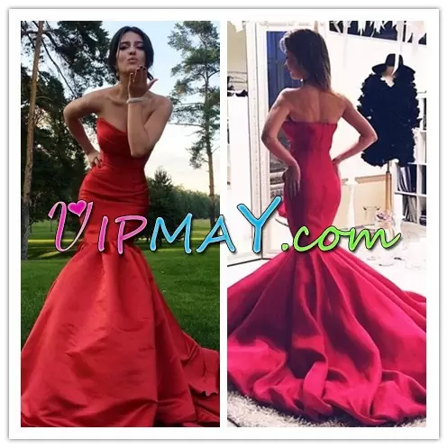 High End Sleeveless Ruching Zipper Homecoming Dress with Red Brush Train