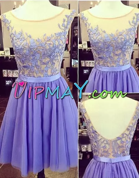 Glorious Lavender Sweetheart Zipper Lace and Appliques Prom Party Dress Sleeveless