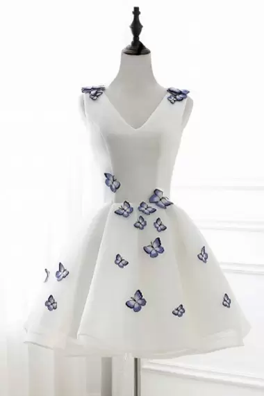 Enchanting White Prom Evening Gown Appliques Sleeveless Mini Length