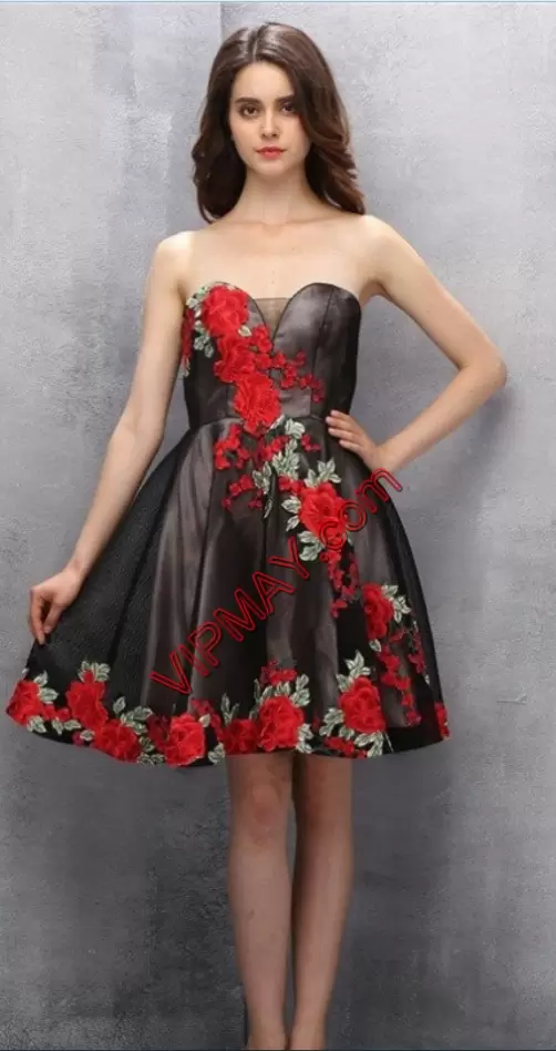 Excellent Chocolate Zipper Sweetheart Embroidery Homecoming Party Dress Satin Sleeveless