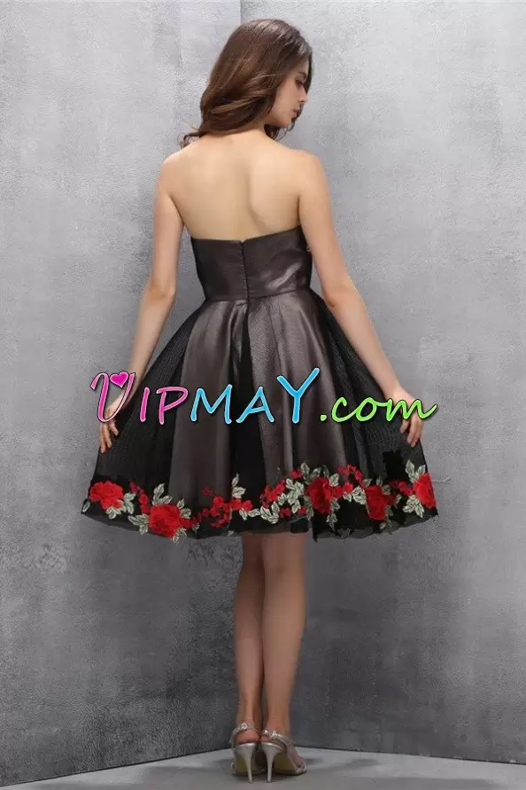 Excellent Chocolate Zipper Sweetheart Embroidery Homecoming Party Dress Satin Sleeveless