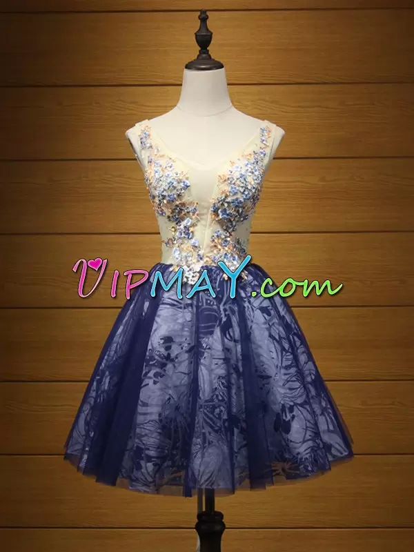 Clearance Illusion Sleeveless Tulle Dress for Prom Lace and Appliques Lace Up