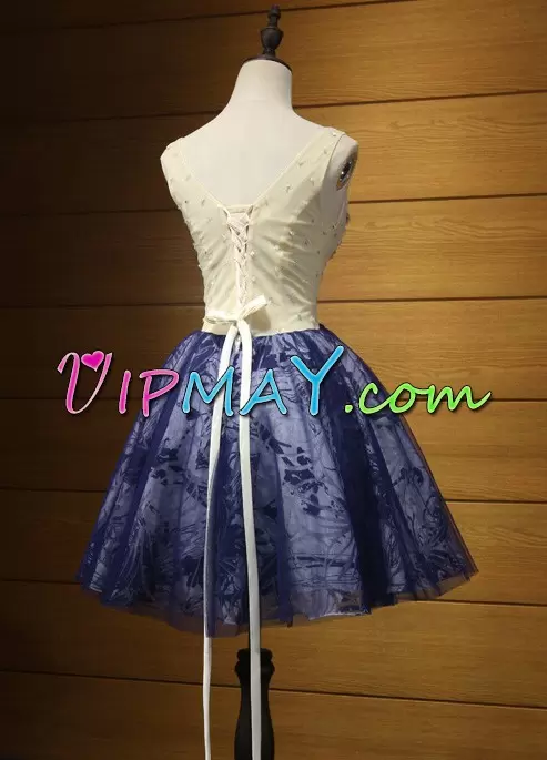 Clearance Illusion Sleeveless Tulle Dress for Prom Lace and Appliques Lace Up