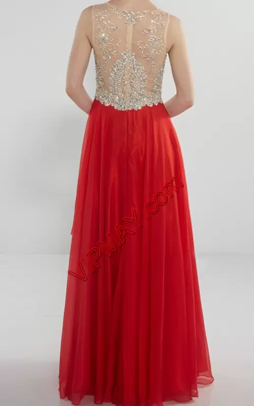 Glamorous Red Sleeveless Floor Length Beading Zipper Prom Gown Scoop