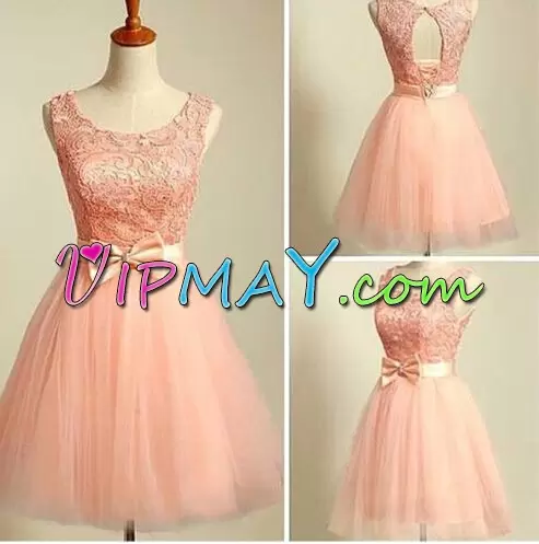 Super Mini Length A-line Sleeveless Pink Dress for Prom Lace Up