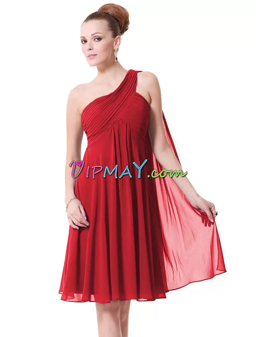 Red Prom Dresses Prom and Party with Ruching One Shoulder Sleeveless Lace Up