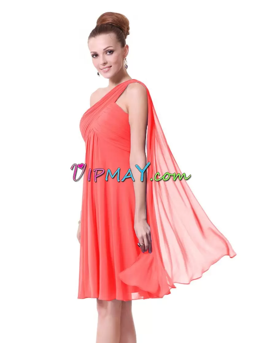 Red Prom Dresses Prom and Party with Ruching One Shoulder Sleeveless Lace Up