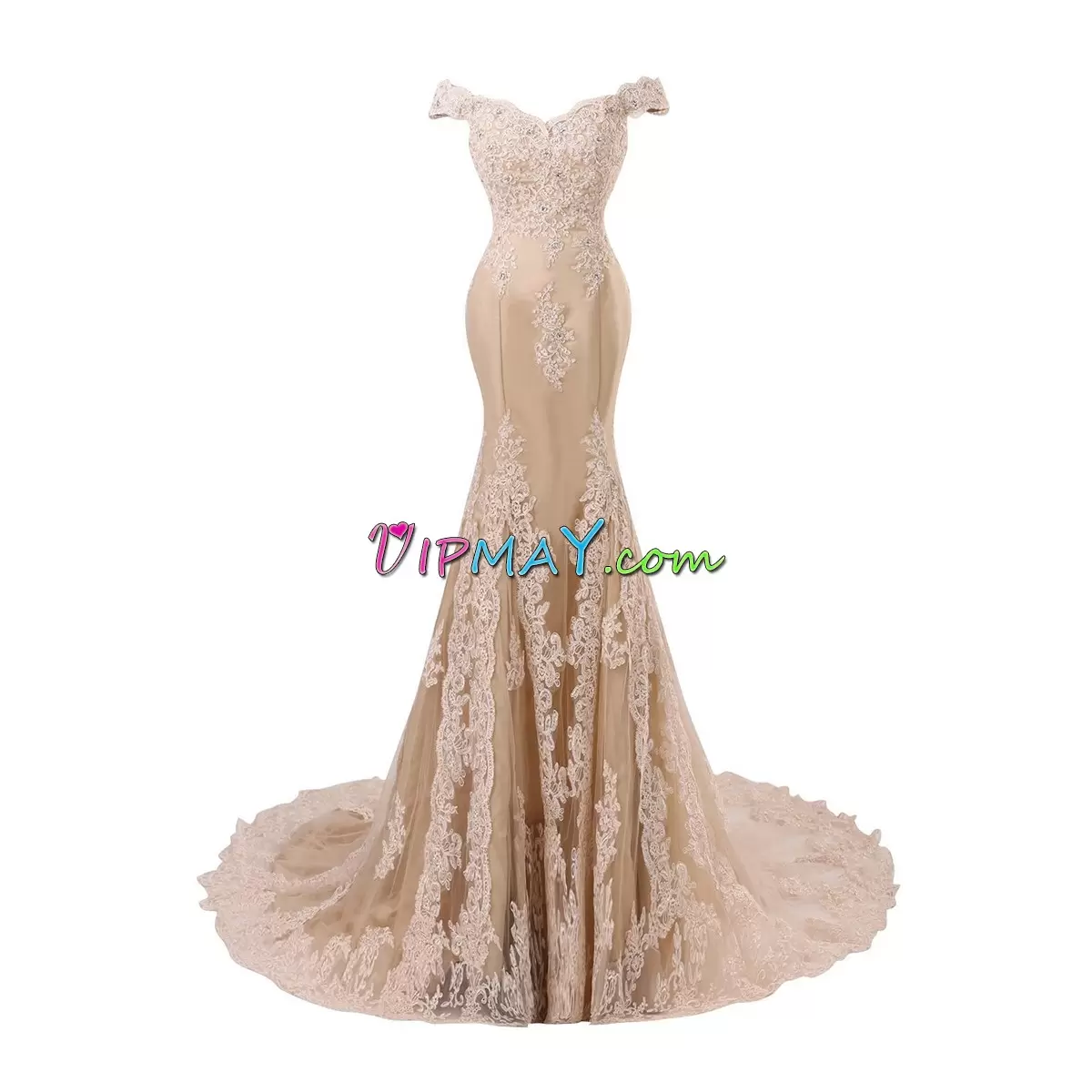 Exquisite Champagne Tulle Zipper Off The Shoulder Sleeveless With Train Homecoming Dress Sweep Train Beading and Appliques