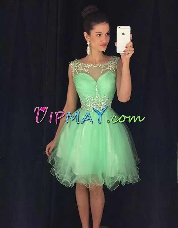 Hot Selling Mini Length A-line Sleeveless Apple Green Prom Party Dress Lace Up